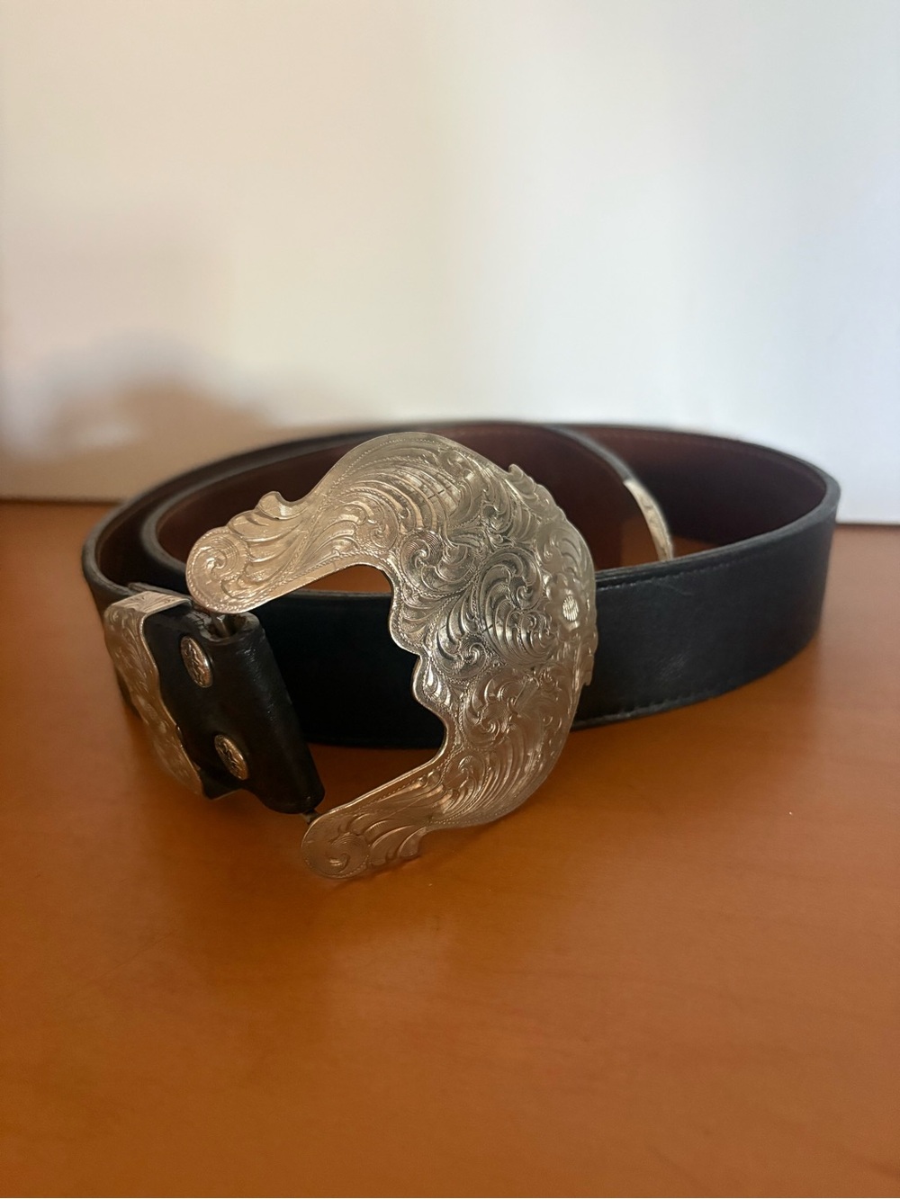Al Beres USA WAGE Sterling Silver Overlay Buckle Black Belt 🌵 M